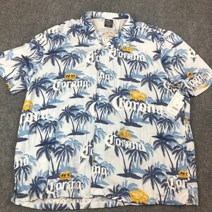Corona Extra Mens 3XL Blue Palm Tree Tropical Rayon Button Up Aloha Camp Shirt